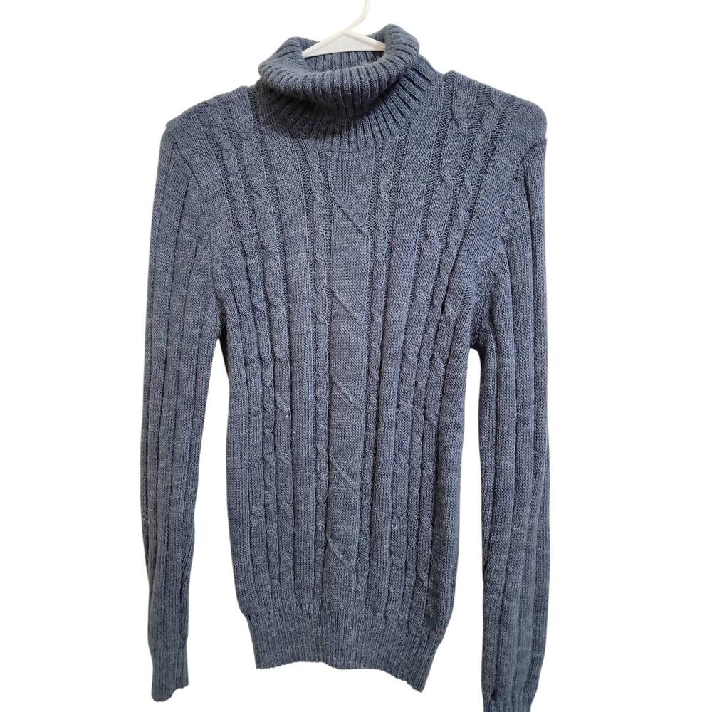 Alpaca Anni Grey Cable Knit Long Sleeve Turtleneck Sweater Size Large